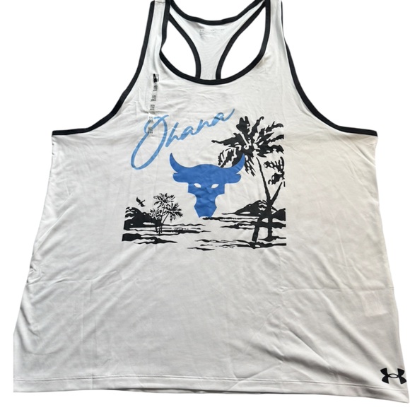 Under Armour Project Rock Tank Men’s XXL NWT White Blue Graphic - Picture 6 of 9